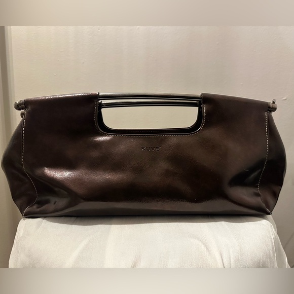 KUVE Brown Leather Clutch - Picture 1 of 11